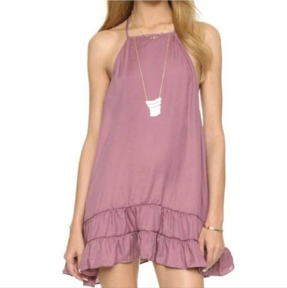 Free People Mauve Ruffle Spaghetti Strap Tiered Ruffle Slip Dress Small